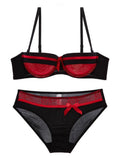NEW Women Underwear Bow Lingerie Sexy Lace Ribbon Bra And Panty Sets 1/2 Cup Brassiere Gathered Intimates Push-up Bra