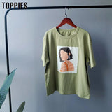 Women T-shirts Character Printing Tops Tees Summer Tops Short sleeve 95% cotton