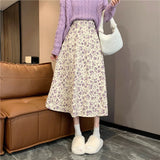Korean Style Floral Print Long Skirts Women 2022 Summer A Line Beach Skirts Woman Elastic High Waist Midi Skirt