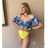 2021 One Shoulder Swimsuit Ruffle Swimwear Women Leaf Print Swimming Suit for Women Sexy biquini