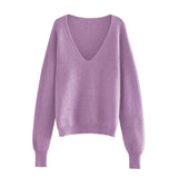 2021 Sexy Deep v-neck Sweater Off Shoulder Sweater Green White Knitted Tops Korean Winter