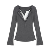 Solid Color Fake Two Pieces Long Sleeve TeeOutfit