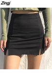 Women Black Sexy Ladies Mini Clothing Side-slit High Waist Baggy Trendy Mujer Birthday Party All-match Harajuku