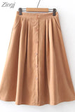 High Waist Vintage Midi Skirts Women Autumn Winter Thick Casual Elegant A-Line Office Ladies