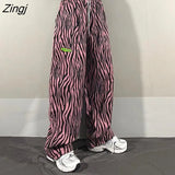 Hop Pants Women High Street Zebra-print Harajuku Unisex Teens Trousers Preppy Ins Vintage All-match Pantalones De Mujer