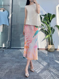 Folded Spring Half-Dress New Folded Print Japan-Korea Casual Dress High-Grade Small Scented