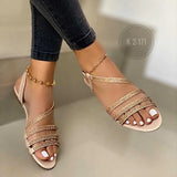 women summer shoes 2022 fashion rhinestone sandals women's one word plus size flat beach sandals