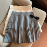 Knitted Pleated High-Waisted Mini Skirt- Outfit
