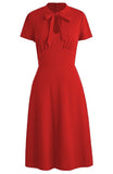 2022 Women Casual Dress Retro Vintage Solid Party Sundress 50s 60s Red Green Black Blue A Line Swing Tunic Midi