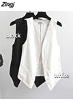 Vests Women Casual Daily Pure Pocket Korean Style Mujer Summer Breathable Stylish Design V-neck All-match Retro