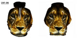 Hoodies with Cap 3D Digital Lion Print Long Full Sleeves Casual Hip Hop Counple Women Clothes Front Pocket Spring