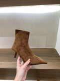 Heel Tip Velvet Tuff Cardits Thin Boots Short Boots Women's Shoes 2025 Autumn And Winter New Single Boots Korean Small Bare