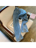Summer New Women's Denim Pants Fashion High Waisted Pearls Beaded Split Trousers Sexy Slim Y2k Stretch Trumpet Jeans
