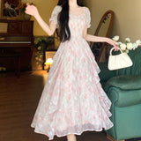 French Gentle Fairy Floral Collar Dress Women Summer Fat Mm Waist Thin Temperament Elegant