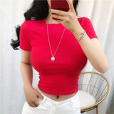 Basic T Shirt Women 2021 Elasticity T-Shirt Korean Style Short Sleeve Clothes Slim Tshirt Female Tee Shirt Femme Crop