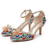 Cm Large-Size Sandals Fine Heel Head Crystal Glass High Heel Sandals Champagne Gold Banquet Dinner Women's