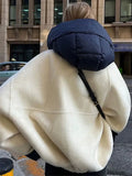 Removable Puffer Hoddie Patchwork Zipper Jacket- Outfit