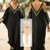 Elegant Quick-drying Striped V-Neck Self Belted Summer Beach Dress Black Cotton Tunic Plus Size Women Beachwear Kaftan