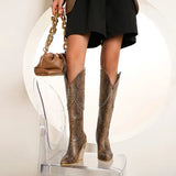 Brand Fashion Knee High Boots Women Wedges Heel Zipper Western Boots Ladies Chain Pointed Toe Autumn Winter Long