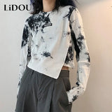 Autumn Round Neck Streetwear Tie Dye Irregular T-shirt Female Long Sleeve Harajuku Y2K Pullovers Top Women Popularity