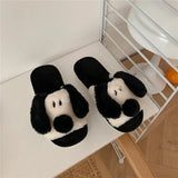 Newest Spring/Autumn Womens Indoor Slippers Short Smooth Plush Dog Style Fluffy Fur Antiskid Home Cotton Flats