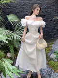 Elegant Slim Ruffles Midi Dresses Summer Princess Evening Party Prom Dress Women Fashion Off Shoulder A-line