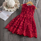 Winter Girls Dress Flower Red Girls Clothes Lace Girls Casual Clothing Party Dress For 3-8 Years Christmas Girls