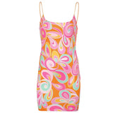 Printed Sexy Bodycon Mini Dress Women Summer Backless Sleeveless Spaghetti Strap Short Dress Party Fashion