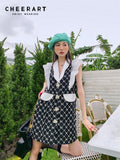 Ruffles Sleeveless Korean Fashion Blazer Dress For Women 2022 Summer Designer Button Black Mini Dress