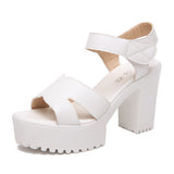 Leather High Heel Waterproof Sandals Women Fashion Crocodile Pattern Walking Shoes Summer Coarse Heel Magic Sticky H Women's
