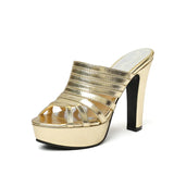 Sgesvier 2022 Summer Women Patent Leather Sandals Sexy Platform Super High Heel Slippers Lady Shoes Gold Red White Black Size