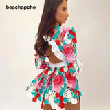 Sexy V Neck Suits Women Fashion Backless Hollow Out Suit Women Elegant Printed Loose Shorts Suits Female