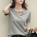 summer short sleeve women white t-shirt women V-neck loose Korean black top casual compassionate trend t shirt