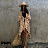 Sexy Black Retro Striped Batwing Sleeve Self Belted Plus Size Long Kimono Tunic Women Tops and Blouses Shirts