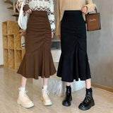 Hip Wrap Skirt 2022 Spring and Autumn New A-line Skirt Pleated Fishtail Skirt Student Fashion Skirt Women's