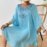 Dress 2025 New Beach Hooded Hook Splicing Tunne