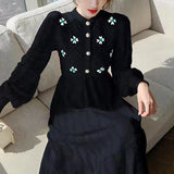 Winter Elegant Fashion Sweet Embroidery Sweater Dress Ladies Long Sleeve Casual Vestidos Women's Temperament Robe