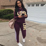 Piece Set Women Outfit LOVE Letter Print High Neck Hoodies Sweatshirt Pants Tracksuit 2020 Plus Size Streetwear Casual