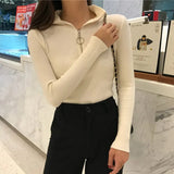 Knitted Women Zipper High Neck Sweater Pullovers Turtleneck Autumn Winter Basic Women Sweaters Slim Fit Black Pull