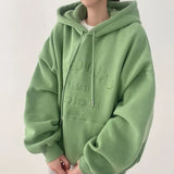 Solid Color Letter Embroidery Oversized HoodieOutfit
