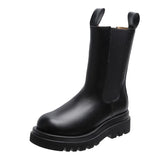 Zingj The Fall And Winter Of 2023, The British Wind Round-Headed Square Heel Thick Platform Chelsea Boots, Women's Leather Boots Ankle Boots-Outfit