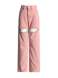 Style Autumn 2025 New Middle Waist Long Straight Cylinder Set Diamond Hollow Out Design Women's Solid Color