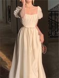 New French Vintage Party Prom Short Sleeve Princess Dress For Women Fashion Hollow Out White Dress Female Clothes