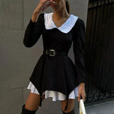Zingj Autumn Women's High-End French Long-Sleeved Doll Collar Skirt Design Sense Niche Fake Two Dresses-Outfit