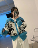 Deer Jacquard Hooded Knitting Zipper Cardigan- Outfit