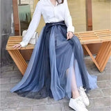 2021 New Summer Vintage Skirt Womens Elastic High Waist Tulle Skirts Long Beach Mesh Skirt Female Spring Women
