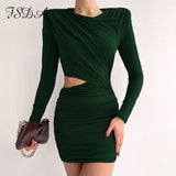 2021 Hollow Out Bodycon Dress Mini Women Brown Autumn Winter Sexy O Neck Long Sleeve Elegant Party Dresses Black