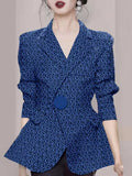 New Temperament Goddess Professional Style Long-sleeved Top Fashion Blue Print Single-button Suit Jacket Jacket