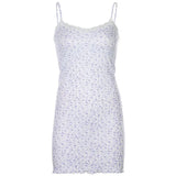 Summer Floral Print Flare Long Sleeve Mini Dress Casual Vintage Grunge Short Dress Ladies Split White Women