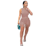 Solid Women 2 Piece Set Sleeveless Skinny Bodysuits High Waist Skinny Biker Shorts 2022 Summer Fashion Elegant